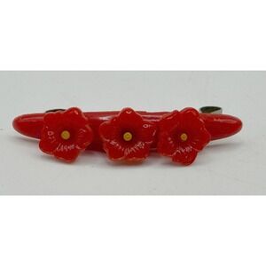 Vintage Red Flower Girls Barrette 1.75" Plastic Floral Hair Clip Retro Valentine